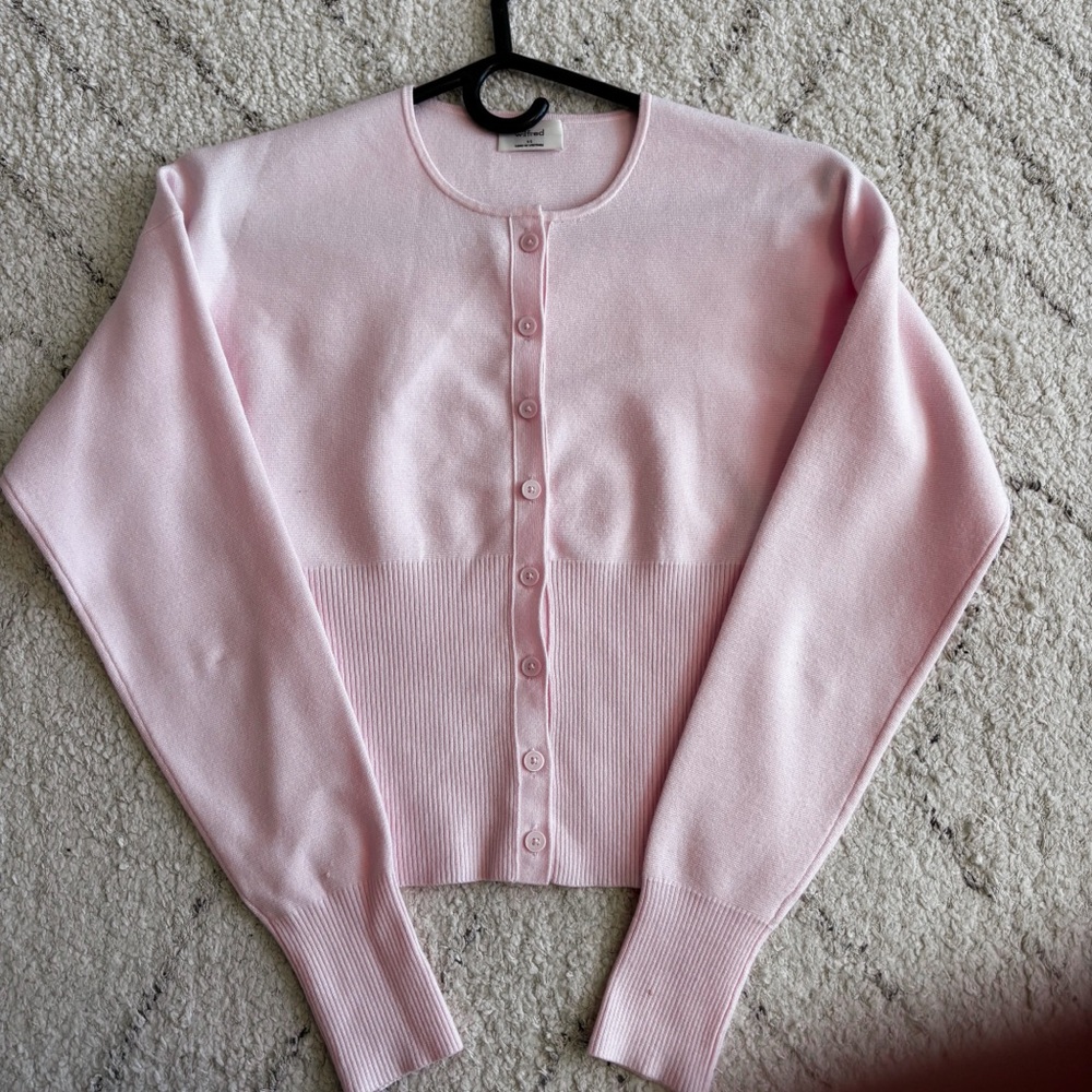 Aritzia Pink Button-Up Cropped Cardigan